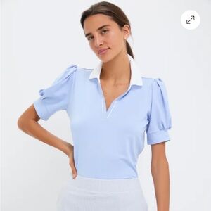 Tuckernuck sport Caroline Light Blue Puff Sleeve Blouse
